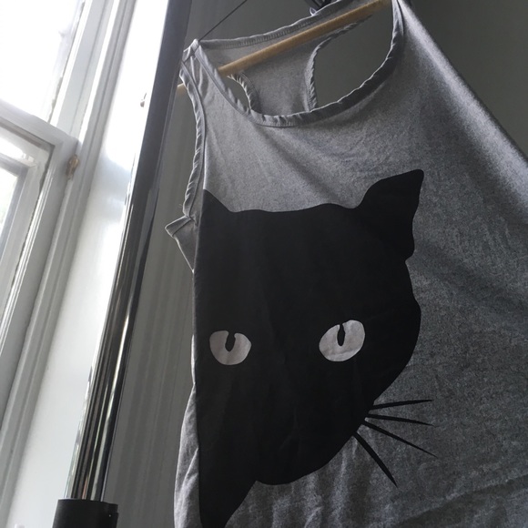 Tops - NEW Peeking Black Cat grey racer back tank
